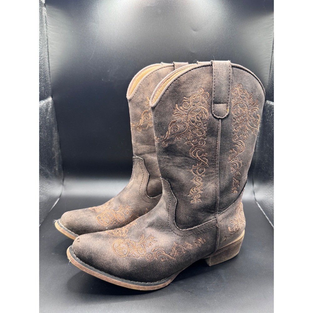 Roper Kids Brown Faux Suede Embroidered Western Cowboy Boots Youth Size 3